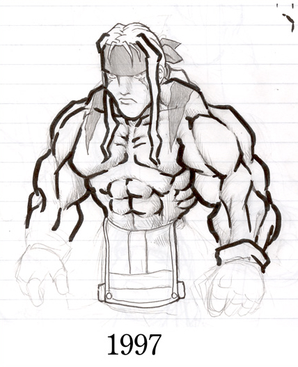 スト3公式絵に衝撃を受けて憧れて1997年に描いた…いや描き切れてないアレックスと2024年に描いたアレックス 