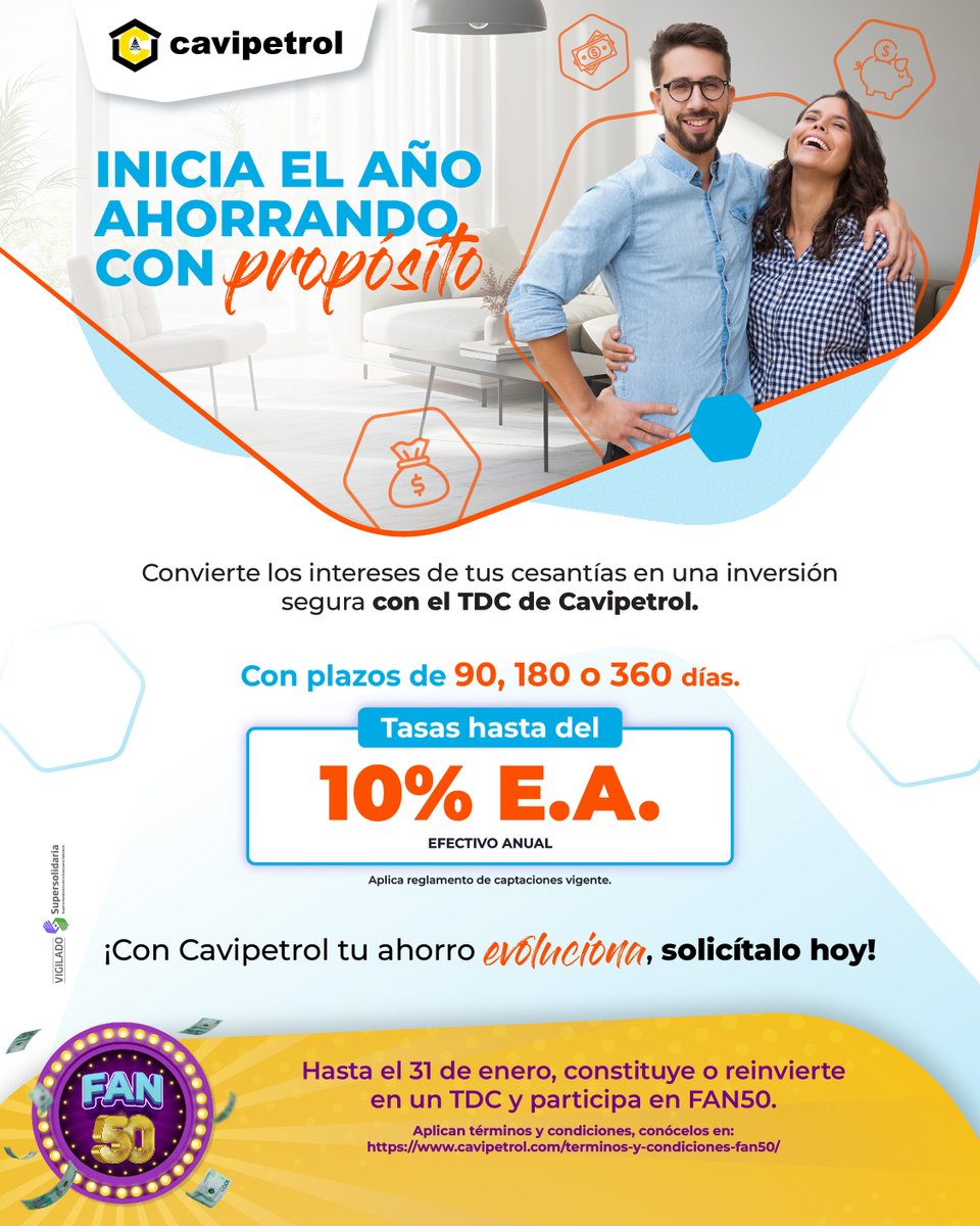 Inicia el año ahorrando con propósito.
Invierte con el TDC de Cavipetrol y obtén tasas de hasta 10% E.A.

👉 Solicítalo aquí:
cavipetrol.com/formulario-sol…

💬 Comenta 💛 si quieres más info.