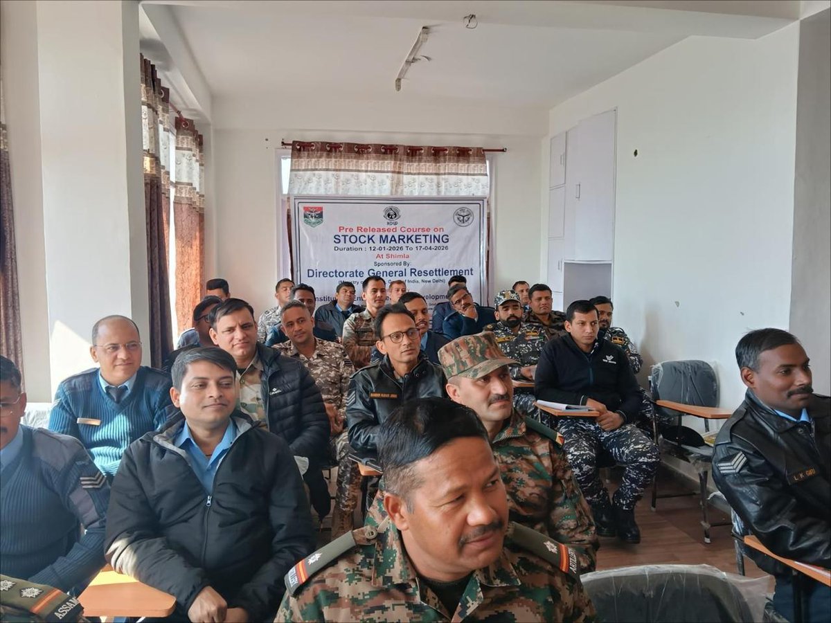 dgrIndia's tweet photo. Opening Ceremony for DGR sponsored Course on 'Stock Marketing’ at IED,Shimla for 30 JCO/OR equivalent was done by Col Amit Aukta, HQ ARTRAC.
DGR committed towards the resettlement of the retiring Armed Forces personnel.
#artrac_ia
#NorthernComd_IA
#firefurycorps_IA
@IEDUP https://t.co/FD3WAESbNF
