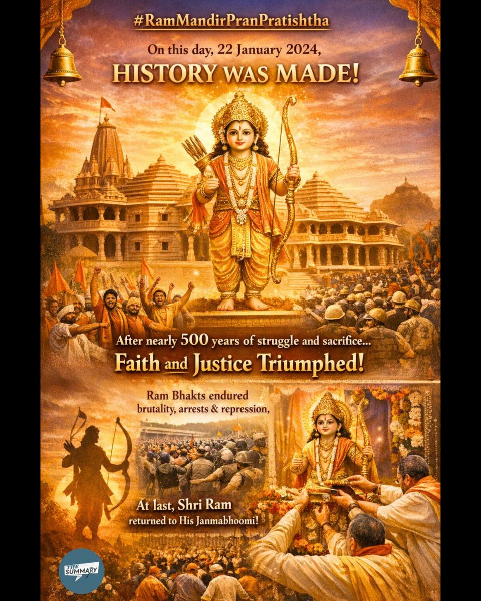 #RamMandirPranPrathistha । On this day, 22 January 2024, a defining moment in India’s civilisational history unfolded as the Pran Pratistha of Shri Ram Lalla was performed at the Ram Janmabhoomi Mandir in Ayodhya, Uttar Pradesh.
After nearly 500 years of waiting-and decades