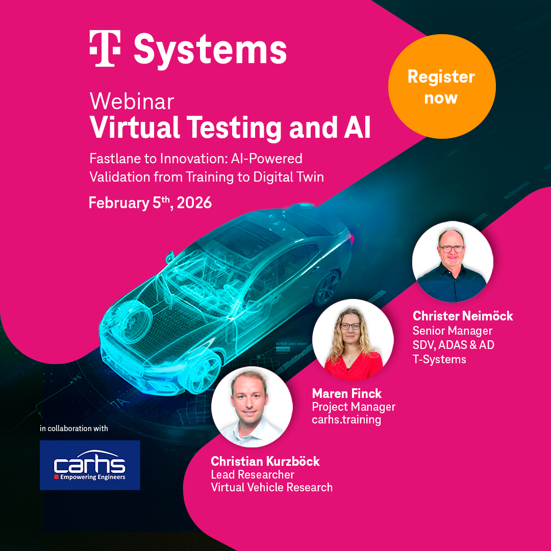 MarkusMeissner1's tweet photo. AI-Driven Virtual Testing 🚀

Free webinar | Feb 5, 2026. Learn how AI speeds up digital validation &amp; digital twins.

Speakers: 
Maren Finck 
Christer Neimoeck
Christian Kurzböck

👉 Register now and secure your spot!
https://t.co/TJn3MEJZfP

#VirtualTesting #AI #DigitalTwin https://t.co/L6ZiNcQ6co