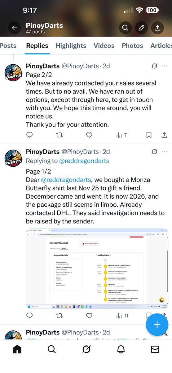 PinoyDarts's tweet photo. Dear @reddragondarts, any updates on the below, please? https://t.co/HqL6VVcs7A