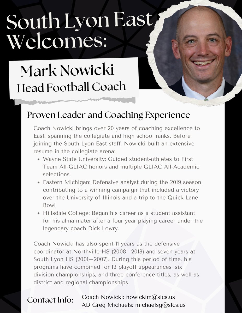 BeEast_Cougars's tweet image. South Lyon East is proud to announce the appointment of Mark Nowicki (@coach_nowicki) as the new Head Coach of the Varsity Football program. A familiar face to the Cougars family is already working hard and getting ready for the 2026 season! #BeEAST