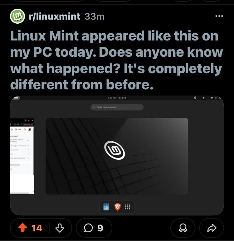 Sosowski's tweet photo. TIL you can "get gnomed" when using Linux.

A combination of installed packages can cause GNOME desktop to spontaneously appear on your computer.  

There's even a whole subreddit dedicated to it. https://t.co/VfKMVEEbwB