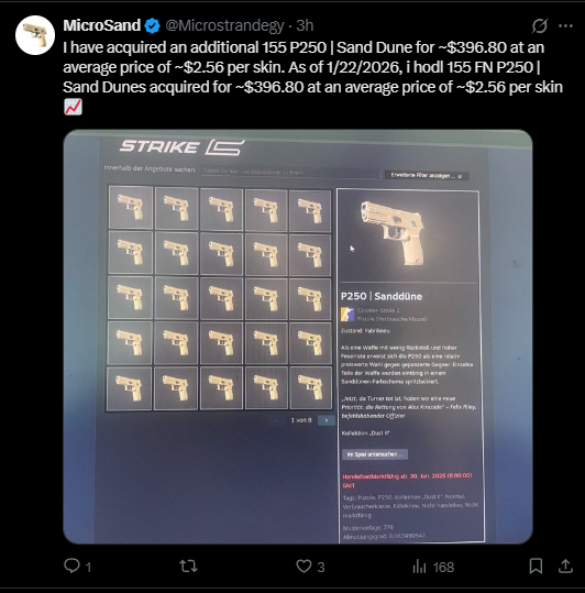 DevyOnChain's tweet image. Allow me to introduce you to @Microstrandegy, he's been buying his own before I even made this coin

He's in full support of the project and is assisting me in buying P250 Sand Dunes

We're truly only getting started