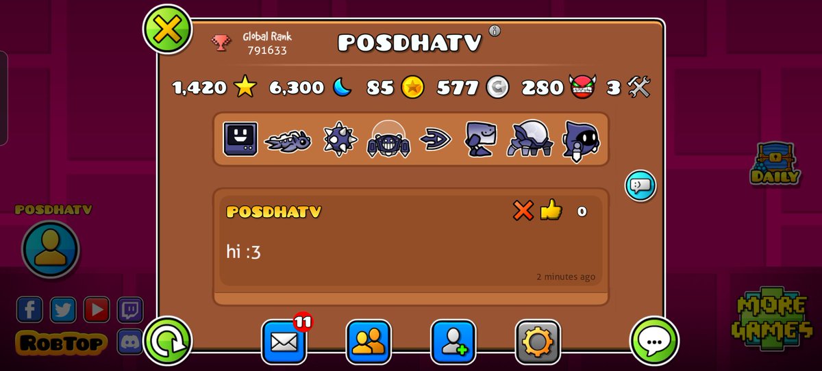 PosdhaTV's tweet image. Hola comunidad de Geometry Dash, tras 1 año fuera de Twitter volví, espero reencontrarme con la maravillosa gente que conocí en ese entonces, soy PosDha jugador del modo plataforma (y también del clásico)

Que me perdí todo este tiempo?
RT para encontrar Mutuals 🌙🫂