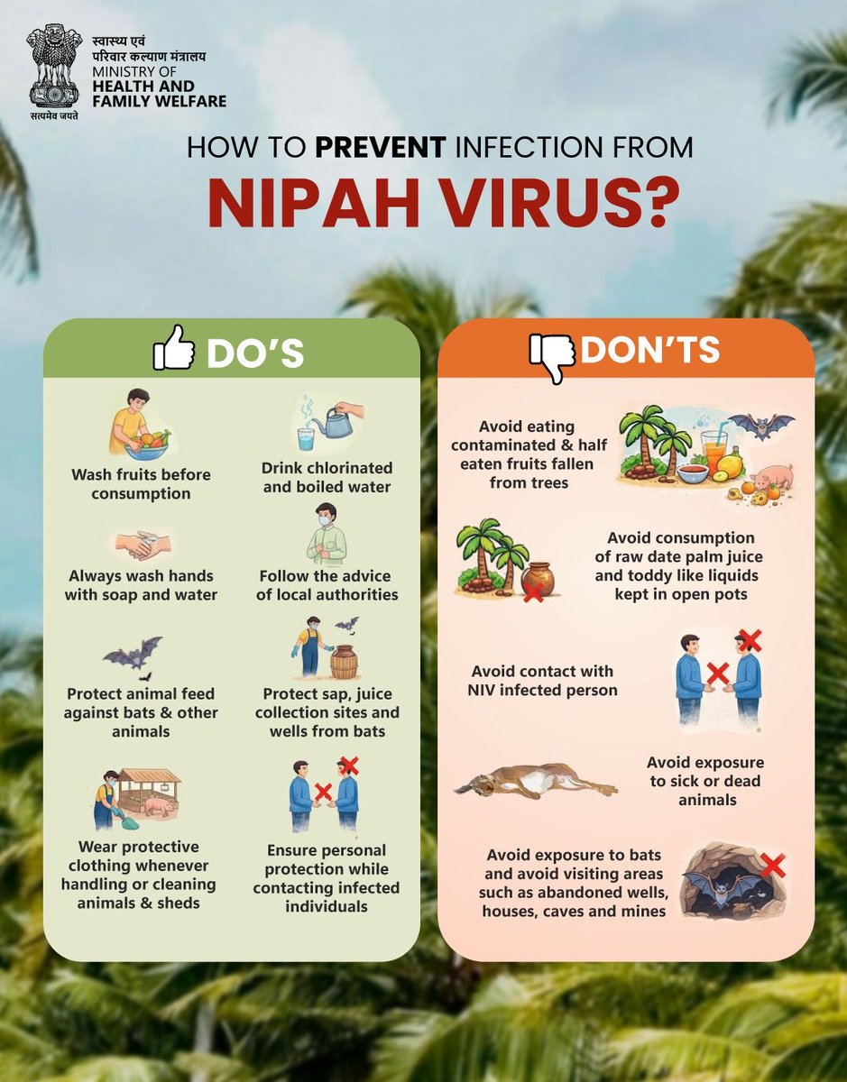 Follow these essential precautions to prevent Nipah Virus infection. Stay alert, stay informed, and follow advisories issued by local health authorities.

#NipahVirus #PublicHealth #HealthForAll