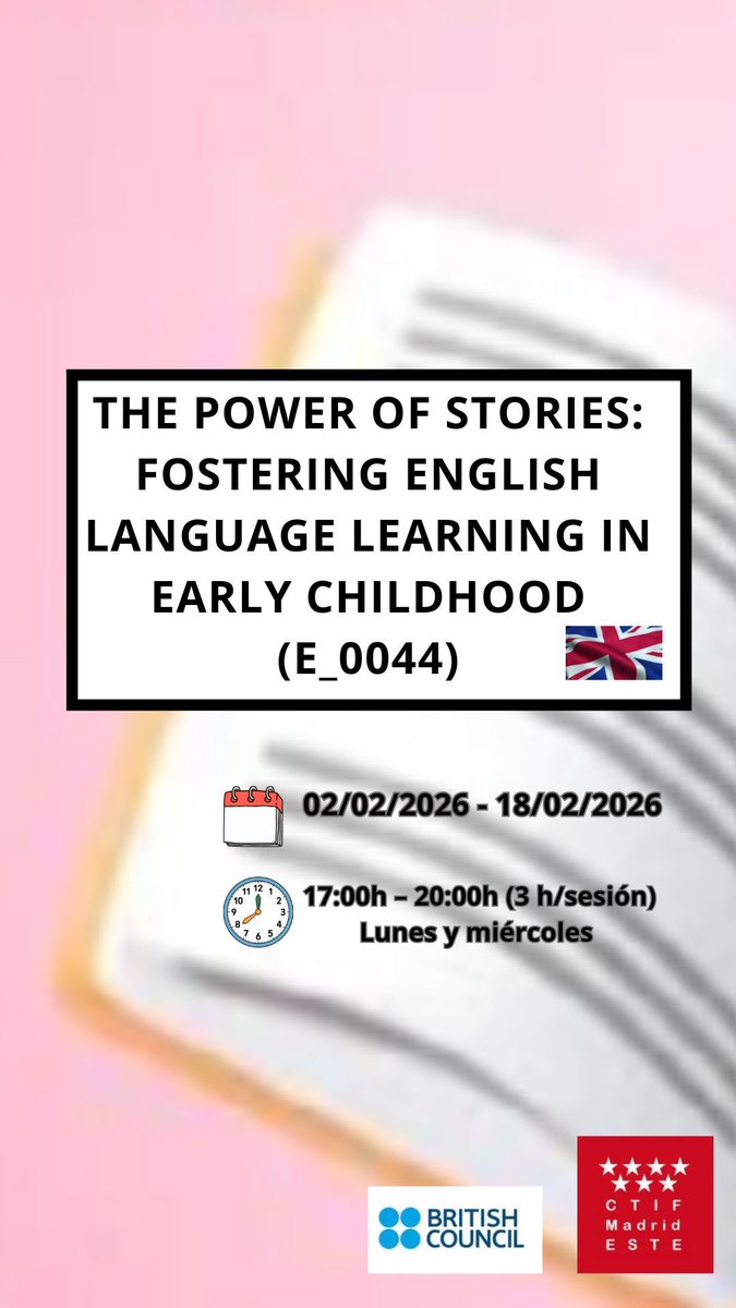 MTDHF's tweet photo. Descubre cómo transformar el aula de educación infantil a través del storytelling.
📍Modalidad: presencial (CTIF Madrid-Este)
📅 Del 2 al 18 de febrero 
🕒 17:00-20:00
👩‍🏫 Claire McCarthy (British Council)
📓15 horas presenciales-1.5 créditos https://t.co/GSXAW38ZTl