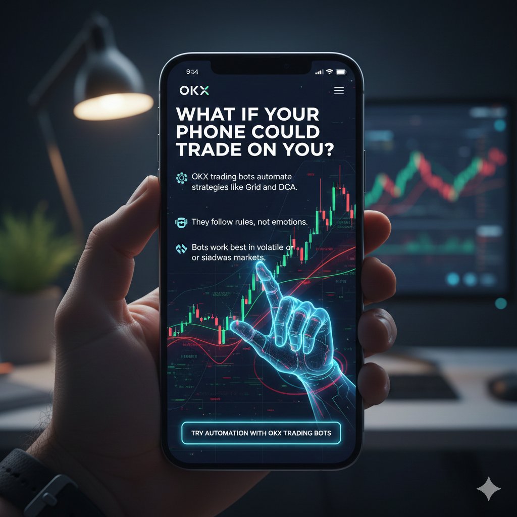 Just_mwaks's tweet photo. What if your phone could trade for you?
OKX trading bots automate strategies like Grid and DCA.
They follow rules, not emotions.
Bots work best in volatile or sideways markets.
Try automation with OKX trading bots.
#PROTRADERS @OKX Africa https://t.co/tcZYApbcjJ