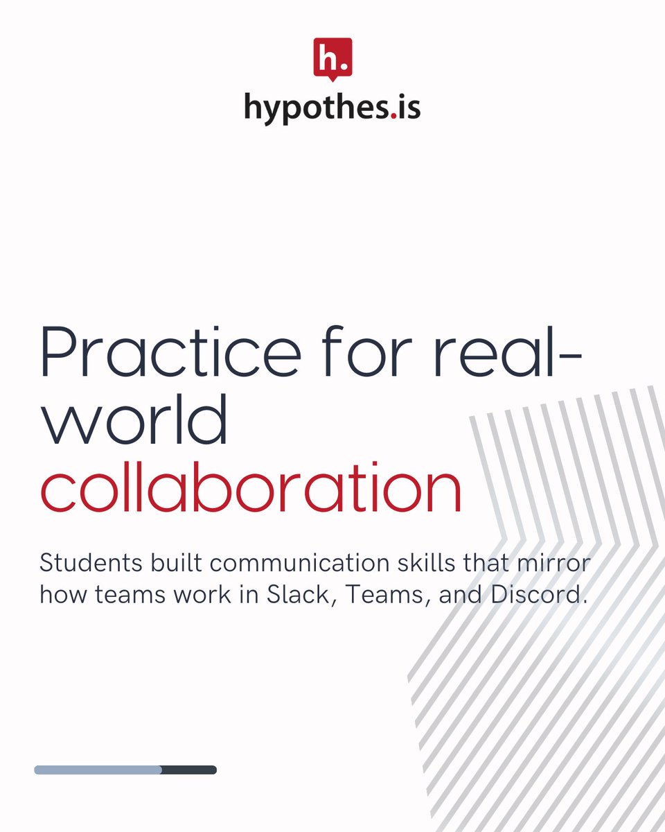 hypothes_is's tweet photo. Async learning doesn’t have to feel isolating. Indiana University used Hypothesis to turn readings into collaborative conversations—building community and workforce-ready skills.
Read the full case study. Link in comments.
#HigherEd #StudentEngagement #SocialAnnotation https://t.co/rN9iQBUHR8