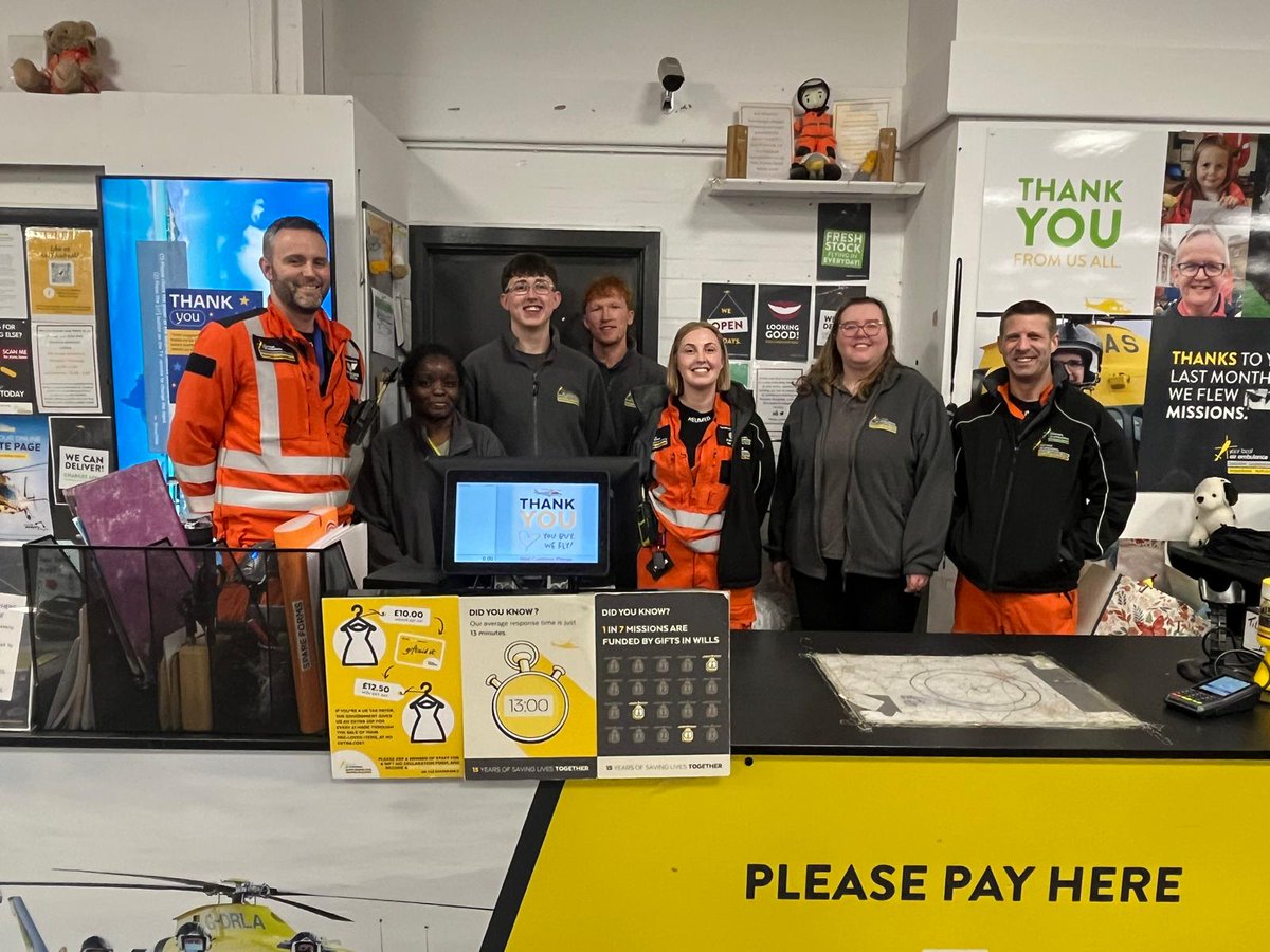CEairamb's tweet photo. There’s nothing we love more than seeing our frontline crews and retail teams side by side – all part of the same mission to keep @CEairamb flying.

These photos were taken at The Hanger Melton Mowbray Superstore, where our crew dropped in to speak with our retail team, see the incredible work happening in store, and thank the team and customers who support our lifesaving service every day.

A huge thank you to HEMS Paramedic Stephanie Cook for sending in these brilliant shots – and to everyone who shops with us, donates, or volunteers, helping us be there when every second counts 💛