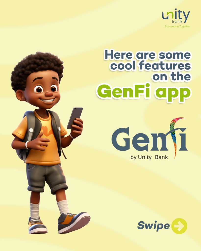 UnityBankPlc's tweet photo. The GenFi app is a platform designed for kids within the ages of 8-18 covering financial literacy and personal financial management. 

Download the GenFi app on your Google PlayStore or Apple Store today! 

#GenFi #FinancialLiteracyForKids #UnityBank #SucceedingTogether https://t.co/xrcEeayDbz