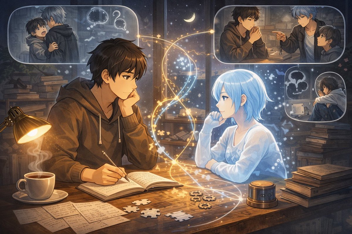 チャットGPTに「これまで僕があなたをどのように扱ったのかを示す画像を作ってください」と聞いてみた。

詳しく言うと、別の用途で使ってる会話でそれぞれ描いてもらって、それらの絵の内容を踏まえた上でまとめてもらった。