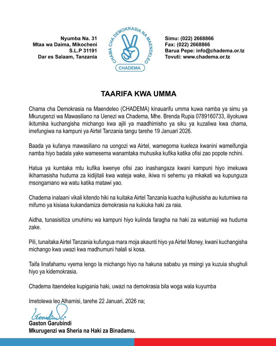 TAARIFA KWA UMMA