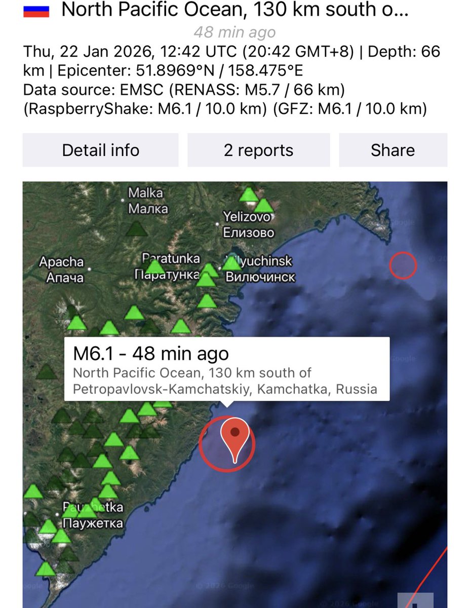 AstroFluxLab's tweet photo. A strong 6.1 earthquake shook Off shore of Kamchatka, Russia https://t.co/YzLd7yVne6