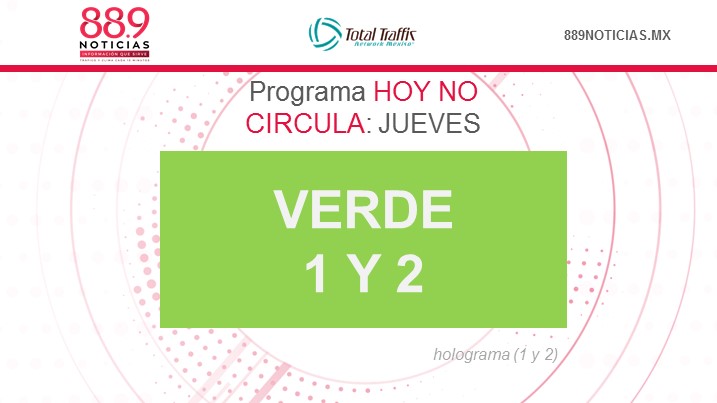 889Noticias's tweet photo. #EvitaMultas
Este jueves el #HoyNoCircula aplica a vehículos con engomado #Verde_, terminación de placas 1 y 2, holograma 1 y 2.
Recuerda que puedes escucharnos a través de #iHeartRadio: https://t.co/K31NeDHufZ
oh https://t.co/IOJgIOICpe