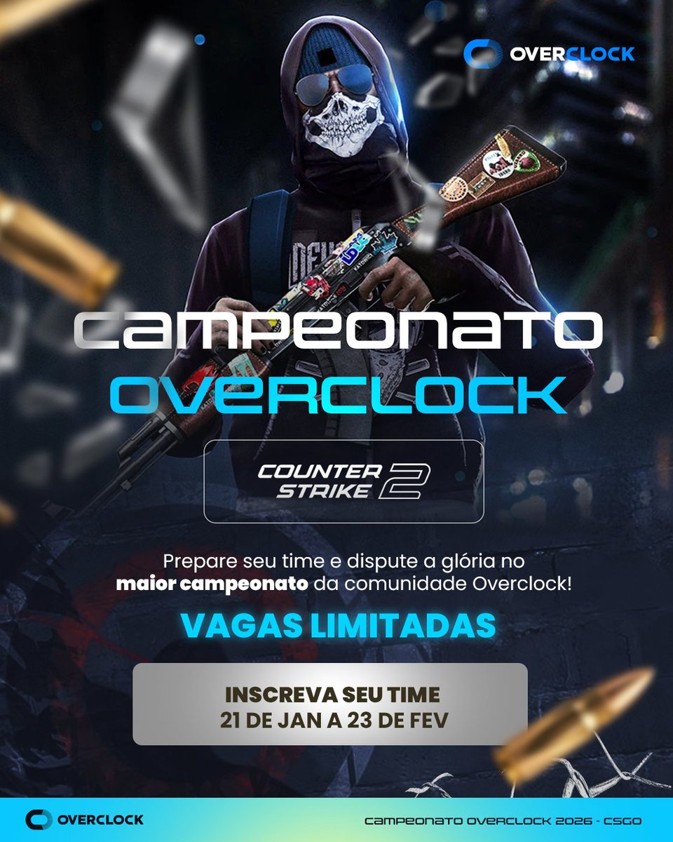 O Campeonato Overclock de CS2 já tá rolando e as vagas são LIMITADAS 👀💥 🏆💰
📩 Quer participar?

Entra no link: novo.bebaoverclock.com.br/campeonatoverc…

⏰ Inscrições: 21 de jan a 23 de fev

🎯 Só os melhores entram. Seu time tá pronto?
#counterstrike2 #cs2br #campeonatoesports #overclock