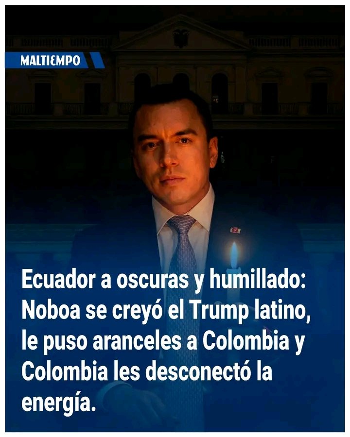 La cosa va así. <a href="/DanielNoboaOk/">Daniel Noboa Azin</a> decidió jugar a ser Trumpito versión andina y le impuso un arancel del 30 % a las importaciones colombianas. El resultado: Zazzz Colombia le cerró el interruptor a Ecuador y el país dejará de recibir 450 megavatios de electricidad. Petro un crack.