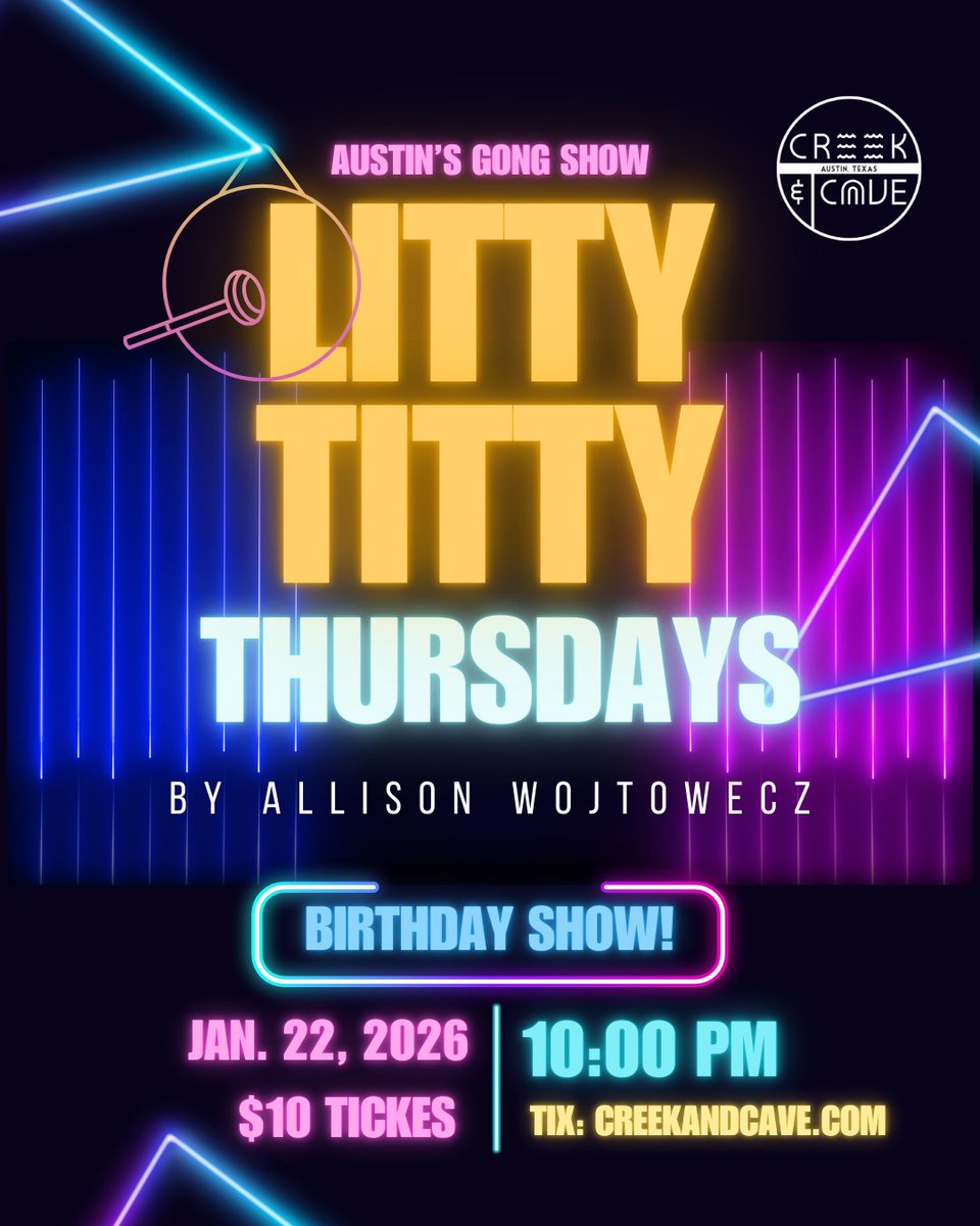 Tonight at The Creek! 🔥 New show premiere &amp; birthday celebration! Judgement Day at 8pm (NEW SHOW!), Litty Titty Thursday BDAY SHOW with .<a href="/thealliwo/">Allison Wojtowecz</a> at 10pm, open mics at 6pm and midnight! Get your tickets: creekandcave.com/#shows