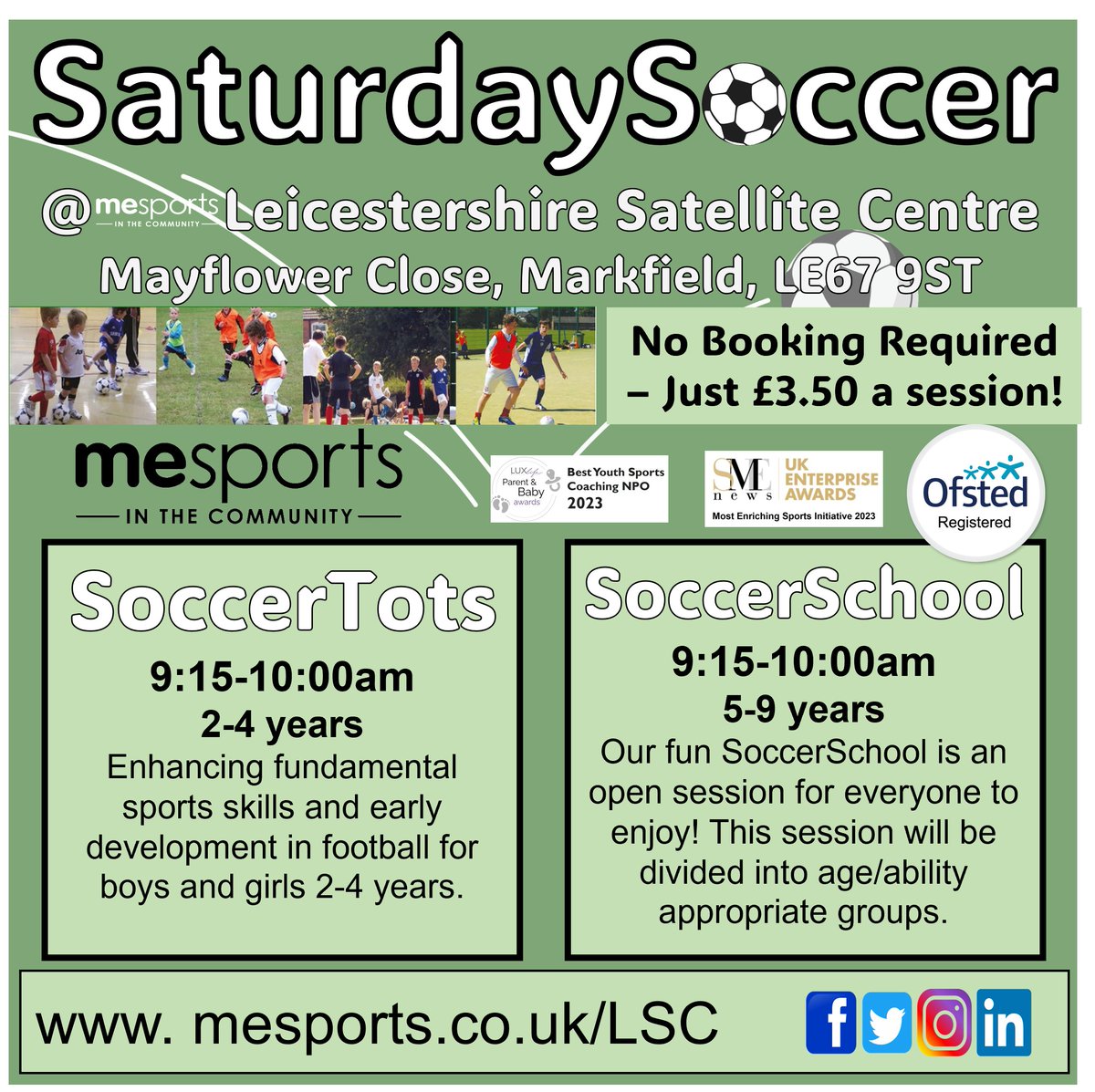⚽️⚽️SaturdaySoccer⚽️⚽️

EVERY SATURDAY - Join our SoccerTots &amp; SoccerSchool every week come rain or shine as we have outdoor &amp; indoor facilities!☔️☀️

#SoccerTots #SoccerSchool #football #fun #exercise #tots #children #MESportsCIC