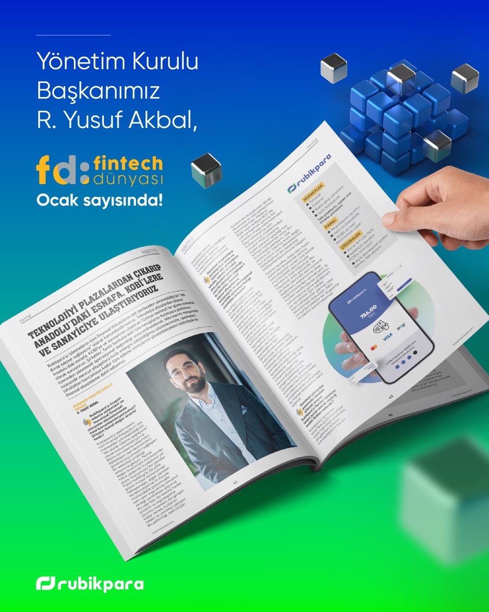 rubikpara's tweet photo. Yönetim Kurulu Başkanımız @yusuf_akbal  @fintechdunyasi  Ocak sayısında Rubikpara’nın büyüme yolculuğunu, 2026 vizyonunu ve “plazalardan çıkıp Anadolu’daki esnaf ve KOBİ’lere dokunan” fintek anlayışını anlatıyor.

Yolculuğun detayları için
👉🏻 https://t.co/QDQSoWbpN4 https://t.co/byPFtQONc3
