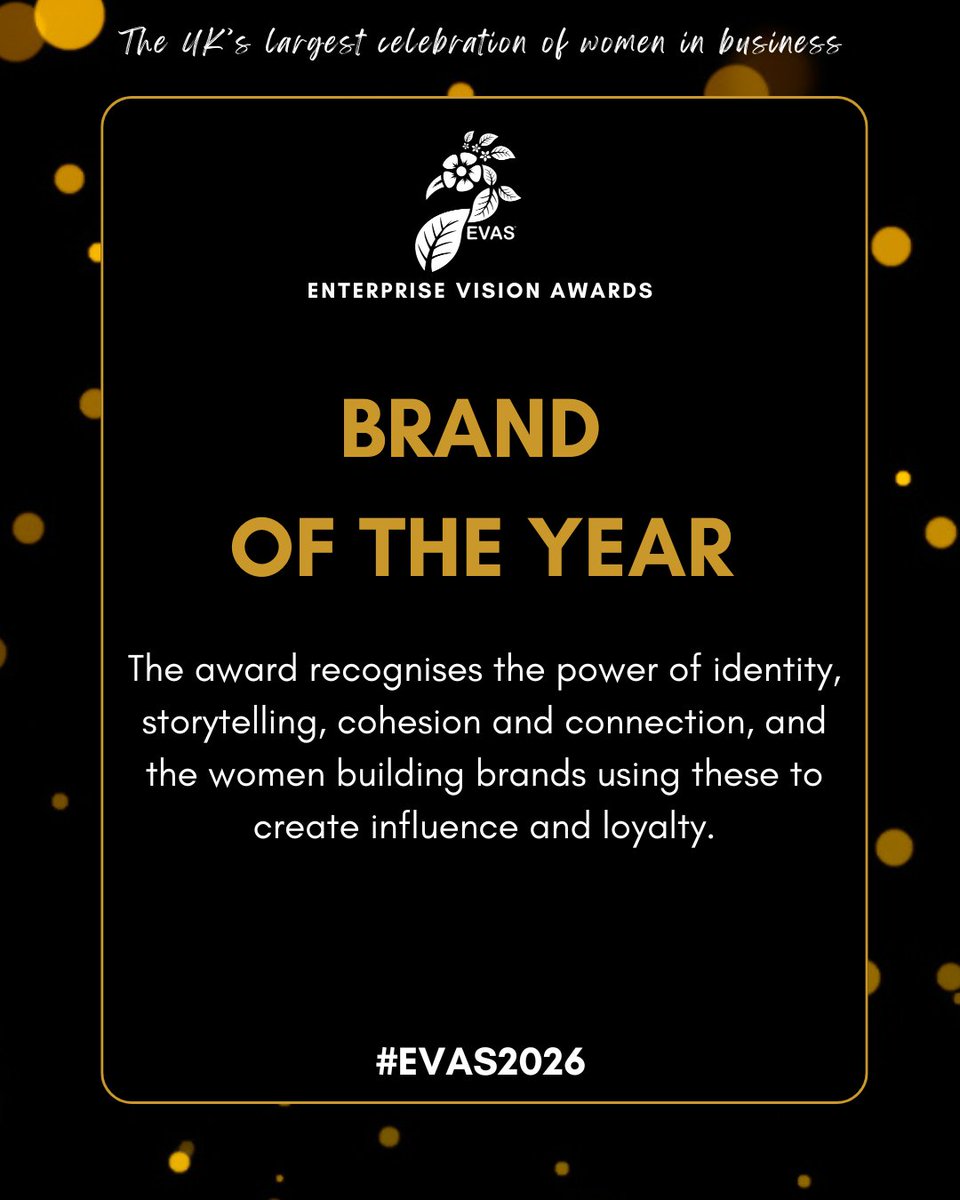Eva_Awards's tweet photo. ✨ New for #EVAS2026✨

We’re excited to introduce the 2026 Enterprise Vision Awards Brand of the Year Award

Celebrating female founders who are building brands people trust, champion and remember.

Sponsor by @CompleteOnlineS  

Enter or nominate now! https://t.co/uRE5GUSLq7