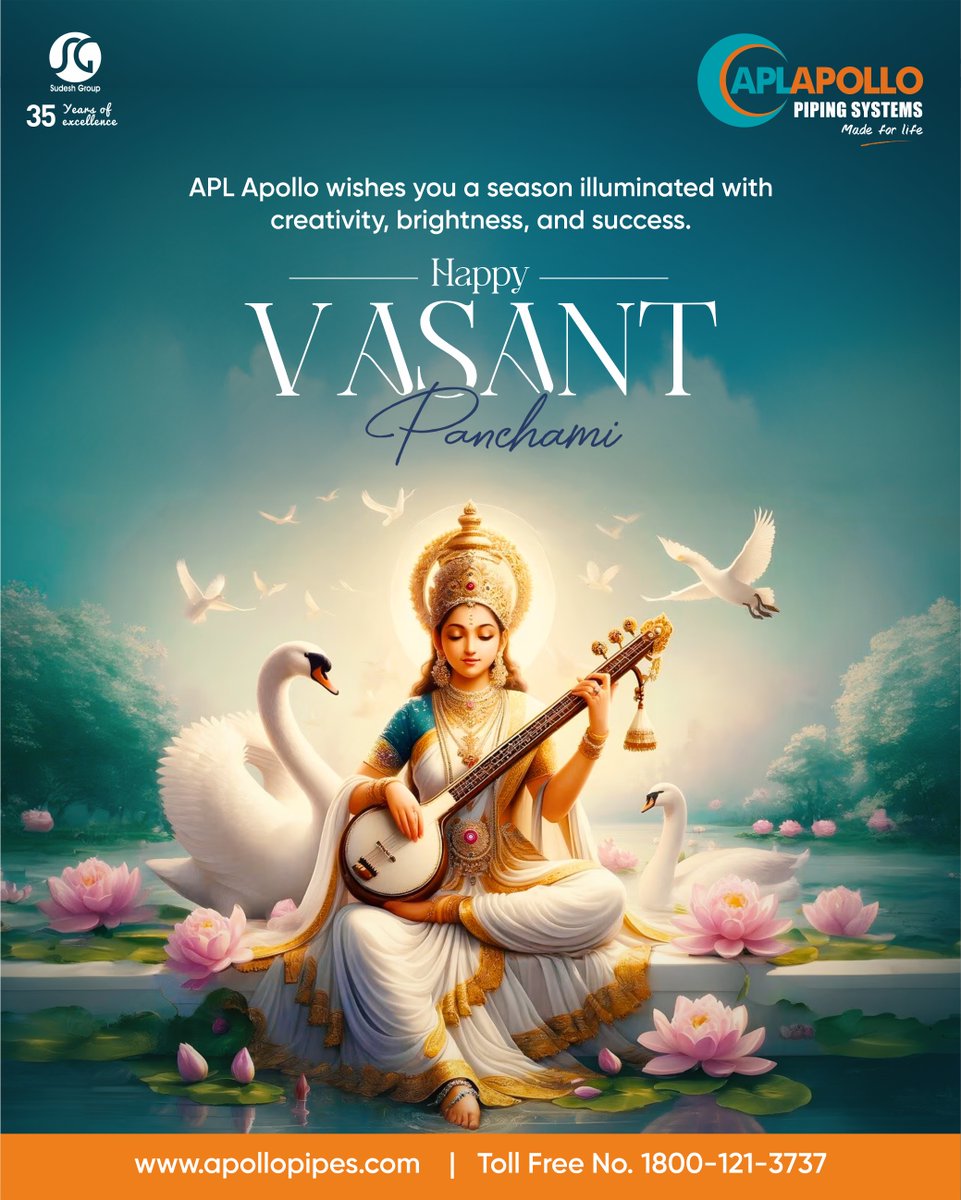ApolloPipes's tweet image. Welcoming the season of wisdom and new beginnings. 🌼
Happy Vasant Panchami ✨
#VasantPanchami #ApolloPipes #SeasonOfSpring #NewBeginnings #MadeForLife
