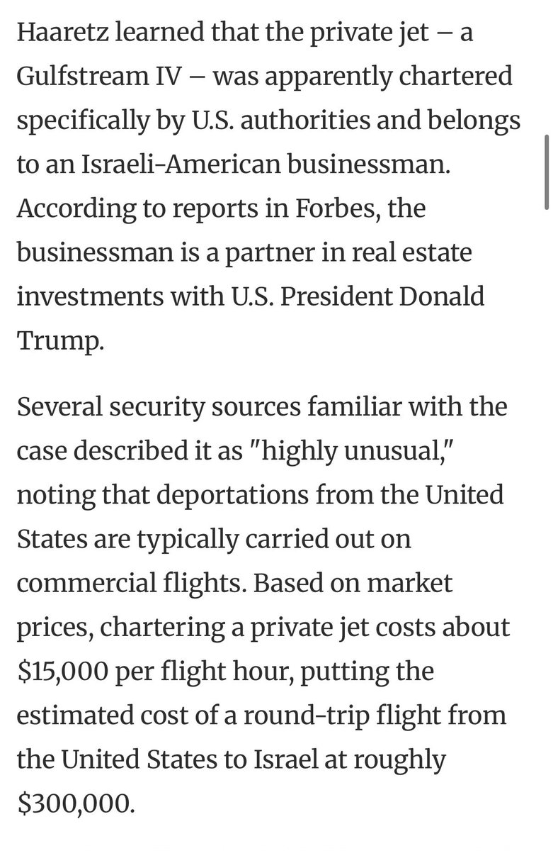 infinite_jaz's tweet image. An Israeli-American businessman lent his private jet to his friend Donald Trump to deport eight Palestinians living in the US.