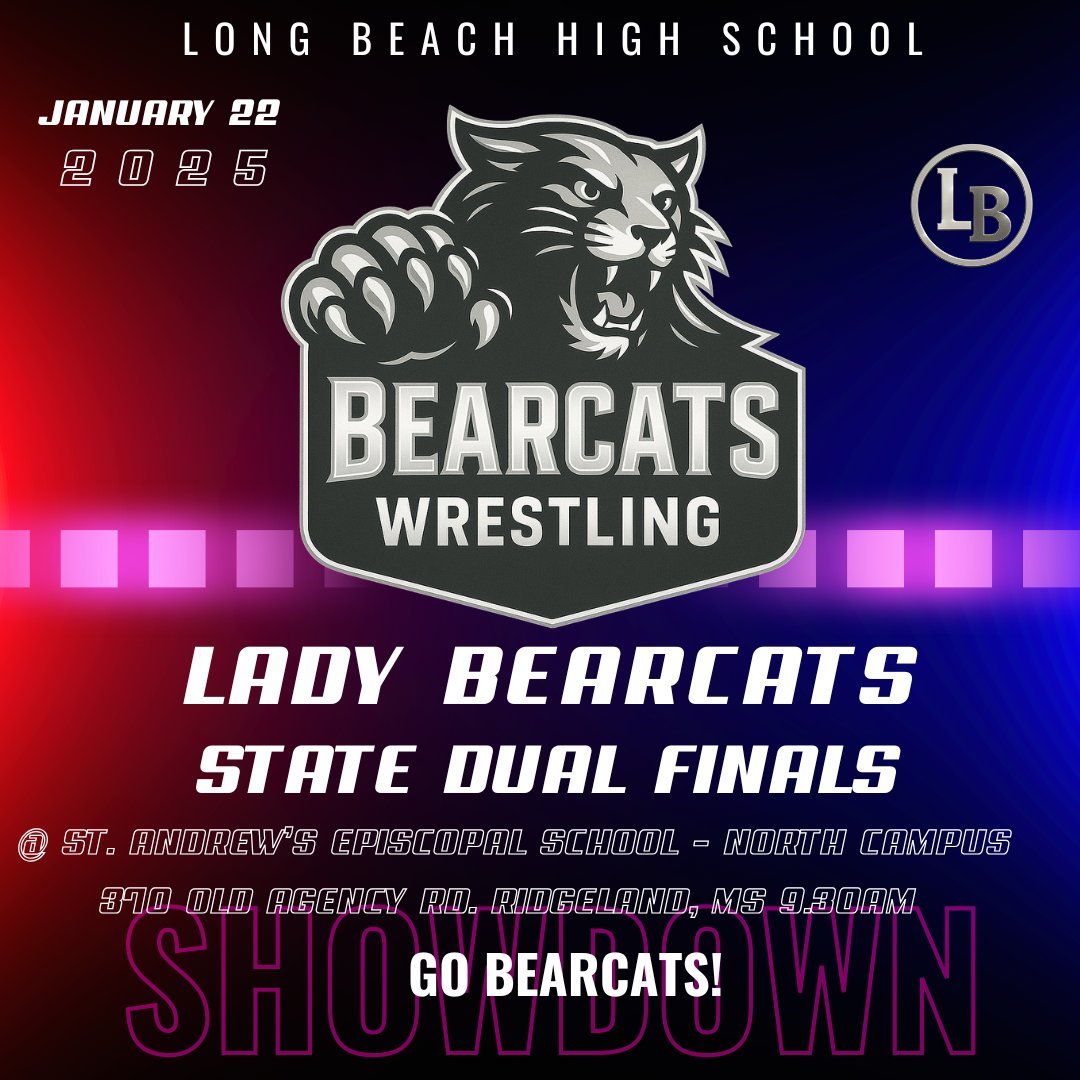 Today...
LBHS Lady Bearcats Wrestling @ State Dual Finals
St. Andrew’s Episcopal School - North Campus
370 Old Agency Rd., Ridgeland
Admission is $10/person (Kids 10 and under are free).  A cash box will be at the gate or Tickets at GoFan: gofan.co/event/5906322?…
GO BEARCATS!