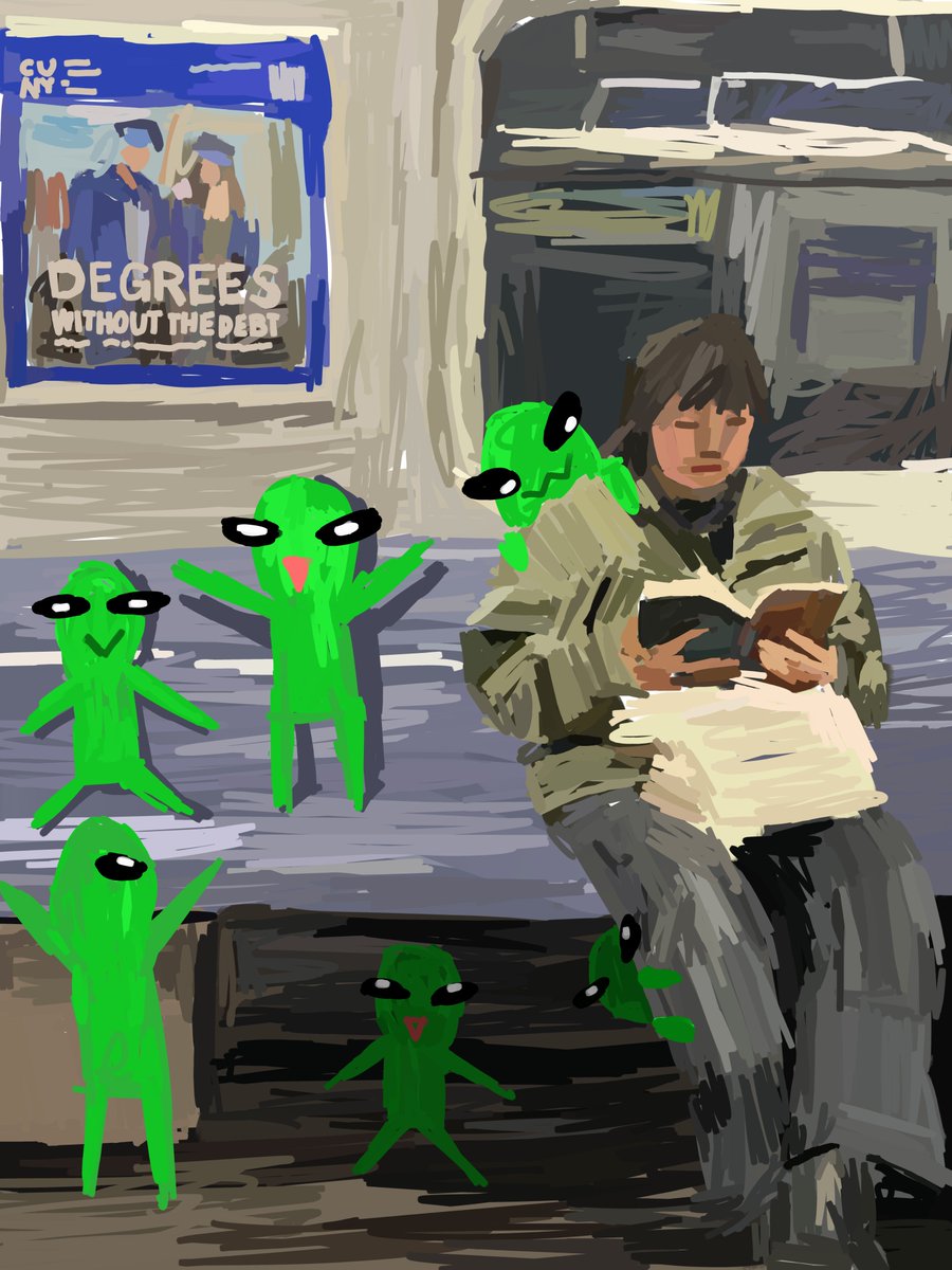 Little green aliens try to ride the New York subway (they got lost)