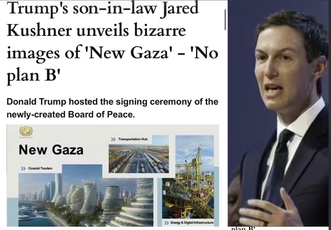 TheTNHoller's tweet photo. The destruction of Gaza has always been a real estate deal to enrich themselves and their friends.
Despite talk of a “cease fire”, the killing continues to this day.
https://t.co/gSTvXxxUaO https://t.co/IAr0v3ppl7