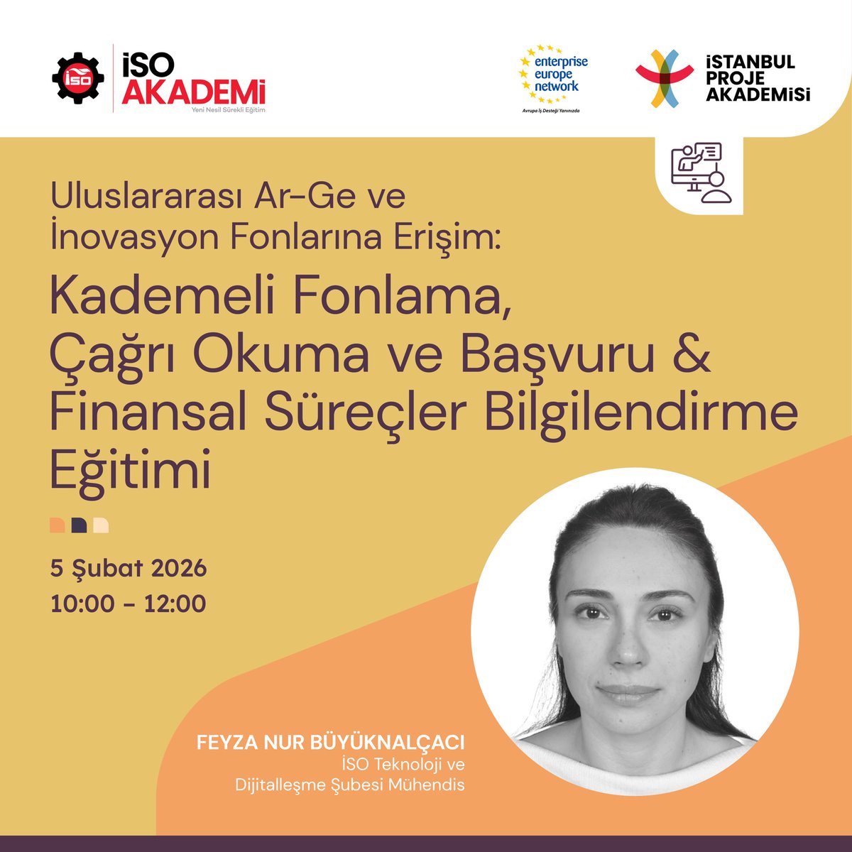 Uluslararası Ar-Ge ve İnovasyon Fonlarına Erişim: Kademeli Fonlama, Çağrı Okuma ve Başvuru &amp; Finansal Süreçler Eğitimi’nde, katılımcılara uluslararası fon programları tanıtılacak; özellikle Ufuk Avrupa ve kademeli fonlama (cascade funding) mekanizmaları hakkında bilgi