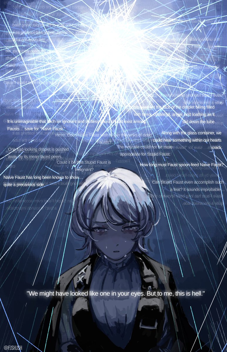 Each droplet has its own face.

One sad-looking droplet is pushed away by its mean-faced peers.

The glass giant trembles, and a pink droplet is ejected.

The droplet is crying.

#LCB2 #LimbusCompany