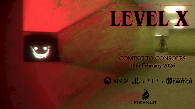 #BACKROOMS LEVEL X📼 is coming to consoles on February 19th!

Find a way to escape the nightmarish liminal spaces and the terrifying entities lurking in them in this survival #horror #indiegame. 👁

Coming to #PlayStation 5, #Xbox Series S|X and #NintendoSwitch! 🎮