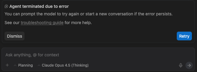 vivekn4u's tweet photo. I am getting errors frequently in antigravity ide now, is anyone facing the same
#antigravity #Developers #CodingJourney #CodingLife #developinpublic #BuildInPublic #BuildingInPublic
@Google
@antigravity
@googledevs https://t.co/9Lmr26hRDZ