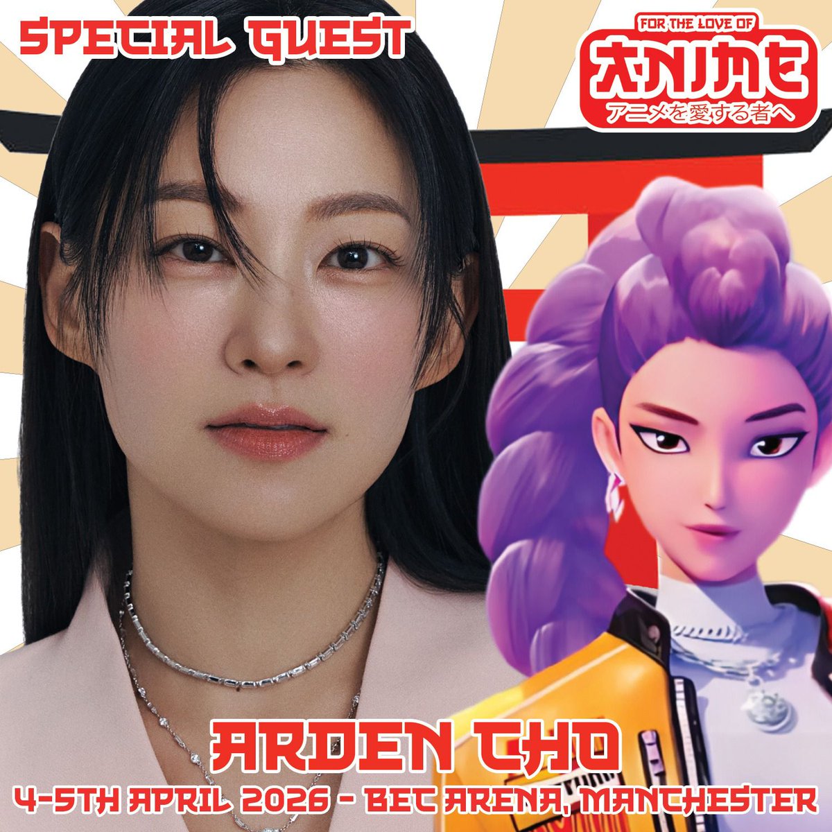 FTLoveOfAnime's tweet photo. 🎌 FOR THE LOVE OF ANIME GUEST ANNOUNCEMENT - ARDEN CHO 🎌 

✨ K-Pop Demon Hunters

For the Love of Anime - Manchester UK
4th-5th April 2026

For tickets to meet Arden please go to https://t.co/XfMssnHMt4

@arden_cho https://t.co/W7C7GYdgUx