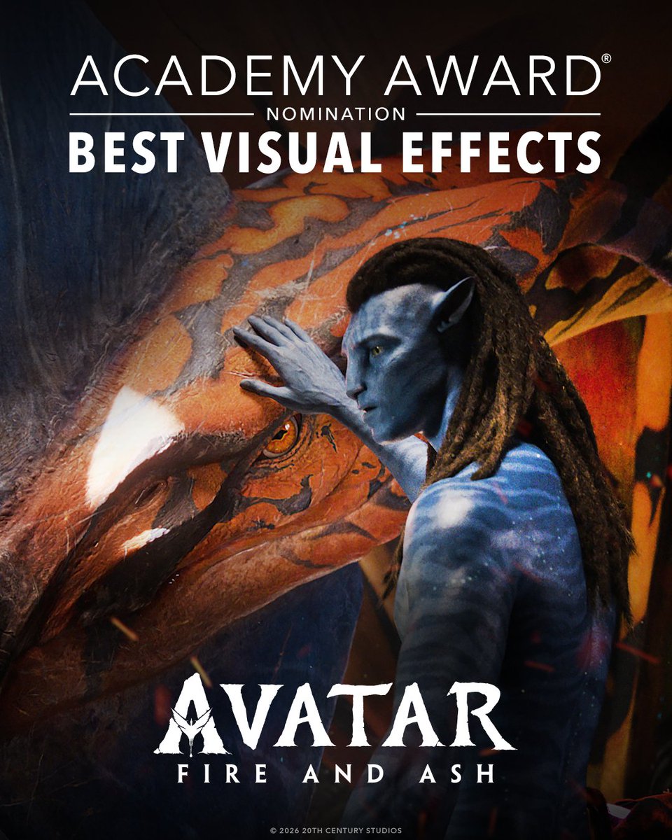 Congratulations to the visual effects team of Avatar: Fire and Ash for their Academy Award® Nomination for Best Visual Effects. #Oscars2026