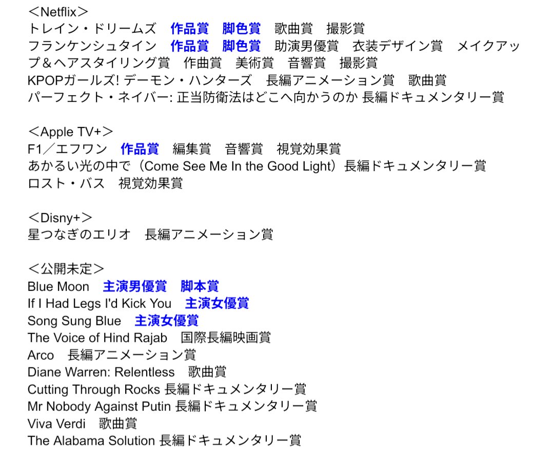先ほど発表された第98回アカデミー賞のノミネート作品がいつ、どこで観られるかをまとめました（短編以外）。最多ノミネートは『罪人たち』の15部門。これはなんと史上最多！そして日本からは『国宝』がノミネート！ぜひご参考に。