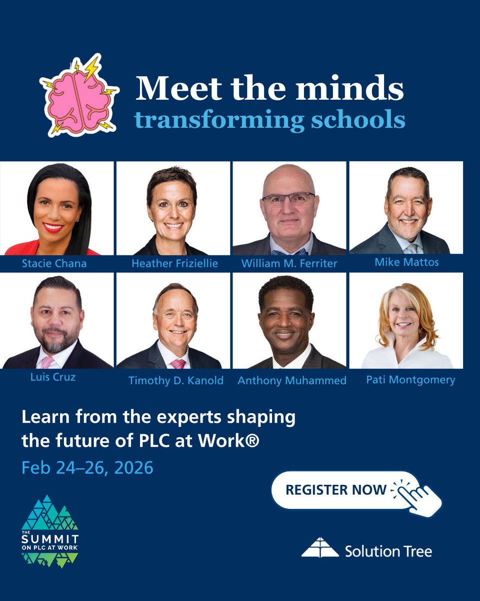 SolutionTree's tweet image. The people shaping PLCs.
The ideas changing schools.

Learn from leading voices in education at the Summit on PLC at Work®.
📅 Feb 24–26, 2026
👉 bit.ly/3KTdle4

#PLCAtWork #EdLeadership #ProfessionalLearning