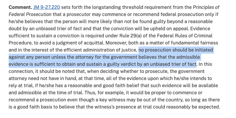 kyledcheney's tweet image. The first "fact" in House Republicans' facts about Jack Smith is ... not a fact. Prosecutors literally can't bring a case unless they think they can prove it beyond a reasonable doubt. Anytime DOJ charges a person, they are declaring a belief that the person is guilty.