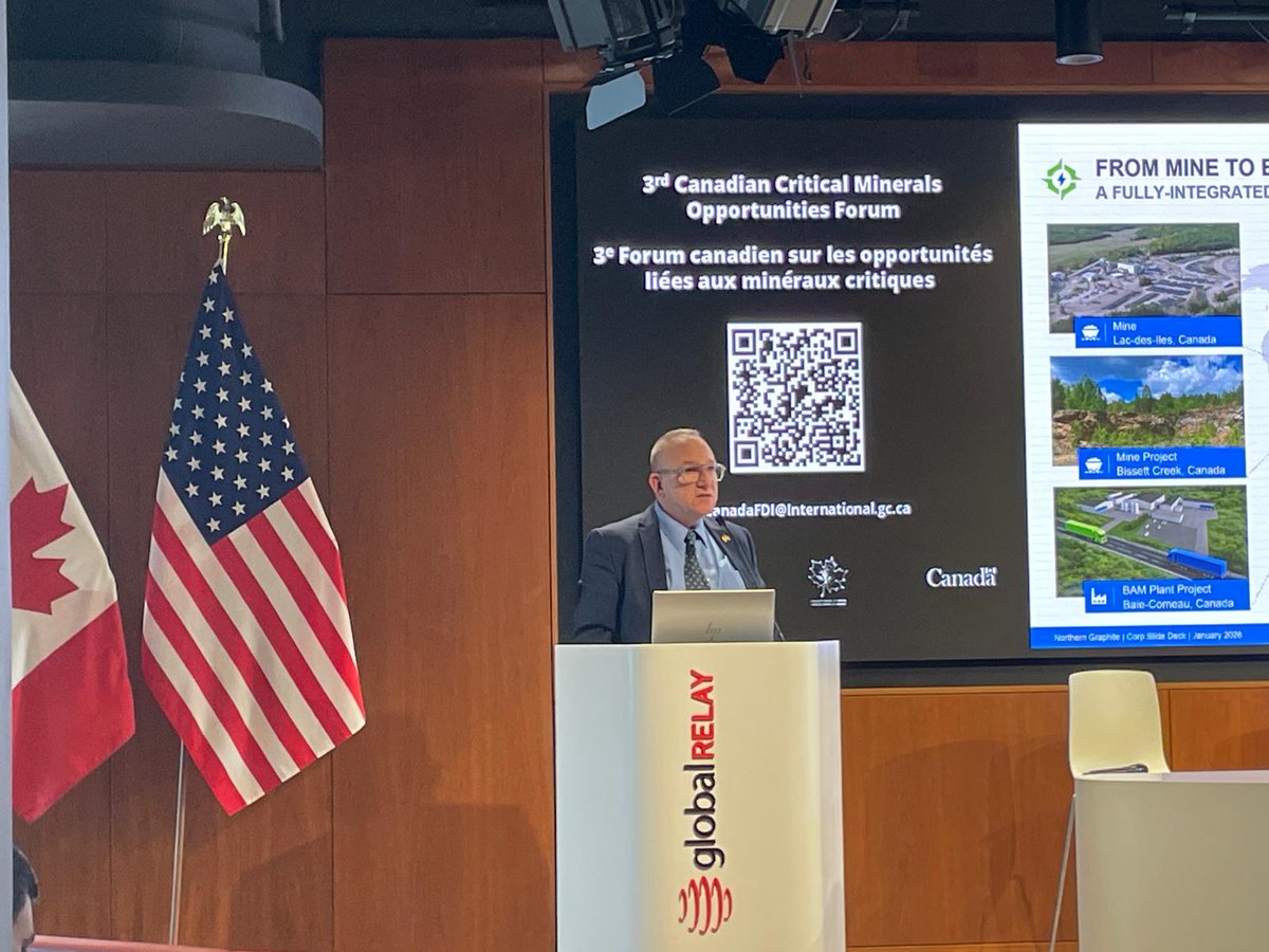 Big thanks to the organizers for putting on this year's Canadian Critical Minerals Opportunities Forum in New York. Great to be able to present Northern Graphite's value proposition and strategy to build a sustainable, integrated graphite supply chain from mine-to-battery.