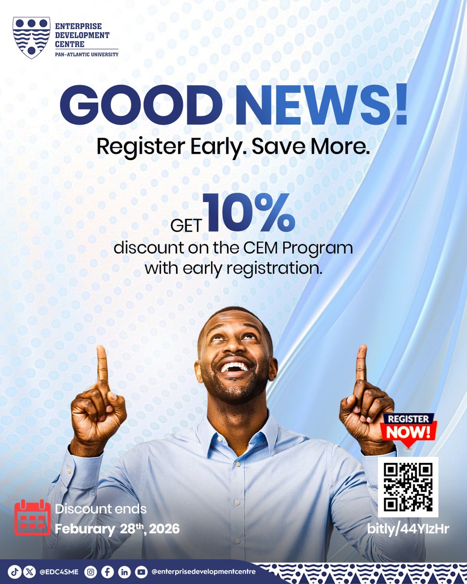 EDC4SME's tweet photo. Boost your leadership with the Certificate in Entrepreneurial Management (CEM) designed for enterprise owners.

Early bird: 10% off until Feb 28, 2026.

Benefits include: EDC Life Membership, and monthly networking.

Register: https://t.co/H3U9aVOj2u

#CEMProgram https://t.co/kNg6kuTSZt