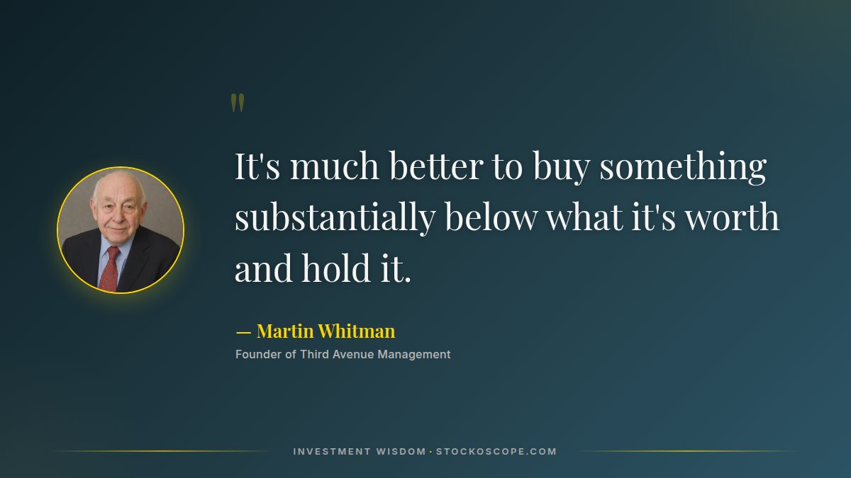 stockoscope's tweet photo. Words of wisdom from Martin Whitman
Focus on buying significantly undervalued assets and holding them until the market recognizes their true worth.
#InvestingWisdom #Whitman #ValueInvesting #Patience #Undervaluation https://t.co/VHWeZBEmhd
