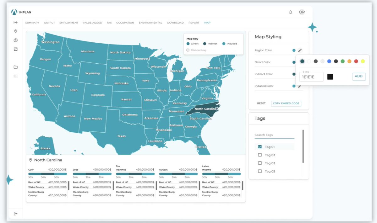 IMPLAN’s Embeddable Maps feature allows you to create interactive, web-based economic visualizations – no coding or GIS expertise required.

Learn more: hubs.ly/Q03_y2Y30