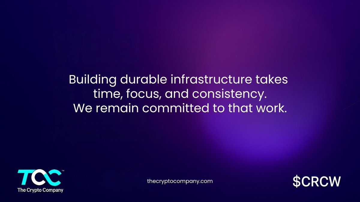 Building durable infrastructure takes time, focus, and consistency. We  remain committed to that work. https://t.co/ILyBKdVslB $CRCW #OTCMarkets # Blockchain