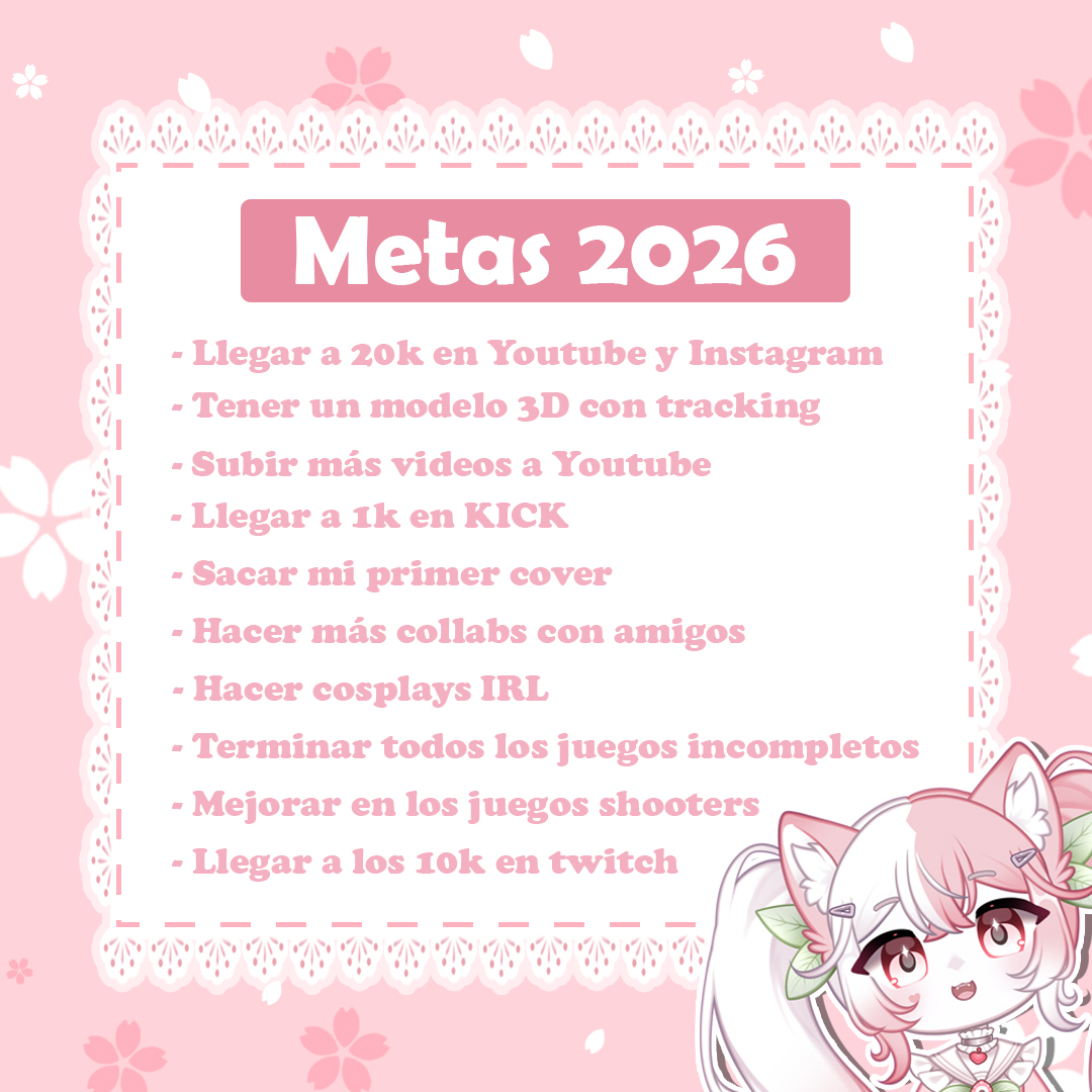 Mis gatit@s !!! Quería compartir estas metas por cumplir en este nuevo año, casi nunca subo este tipo de cosas, pero me siento más animada y también con muchas ganas de comenzar el año bien. Ustedes tienen metas para este 2026?? 👀✨

#Vtubers #VtuberUprisings #VtuberES