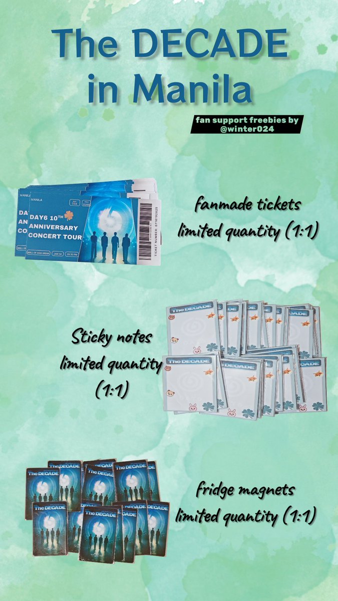 winter024's tweet image. ༶ DAY6 10th Anniversary Tour
❀ The Decade in Manila ❀

ꕤ fan support freebies 
ꕤ NO mechanics. I’ll be giving the freebies randomly.

#The_DECADE_MANILA
#TheDECADEinManila
#DAY6inManila