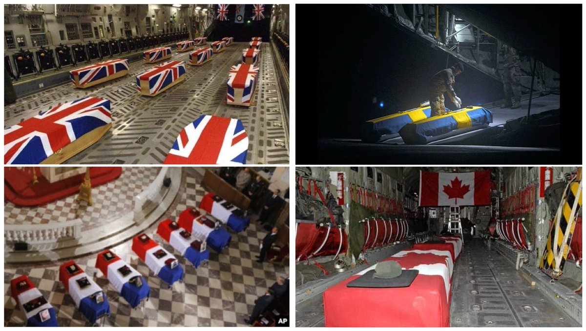 After the 9/11 attacks, the United States activated Article 5 of NATO, calling for help and support. Allies responded. During the war in Afghanistan, coalition countries other than the U.S. lost around 1,100–1,200 of their soldiers. Among those:

United Kingdom (456), Canada