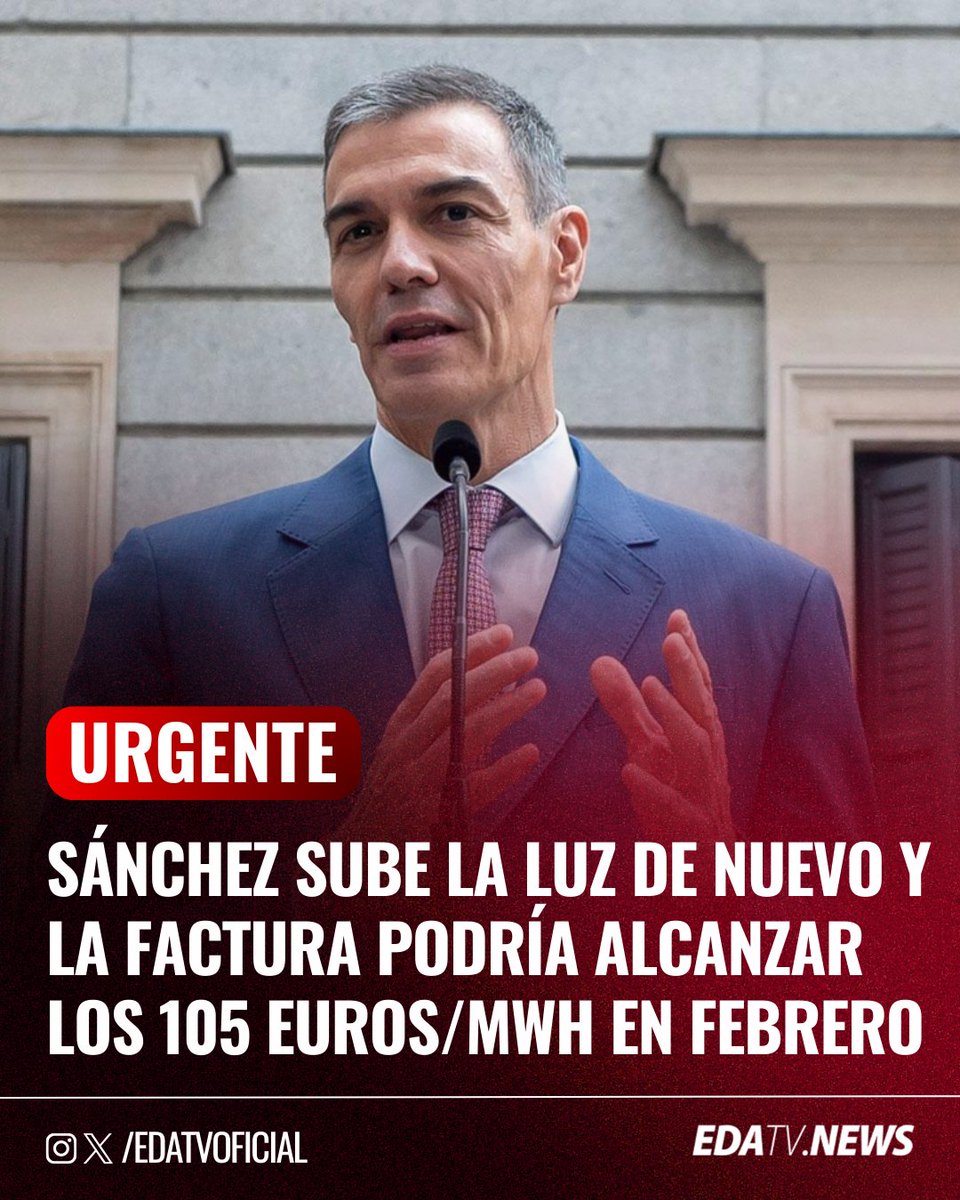 edatvoficial's tweet image. ‼️🇪🇸 | Enésimo aumento del precio de la electricidad: la factura de febrero podría llegar a 105 euros/MWh, con más del 30% de las horas por encima de 100 euros.
