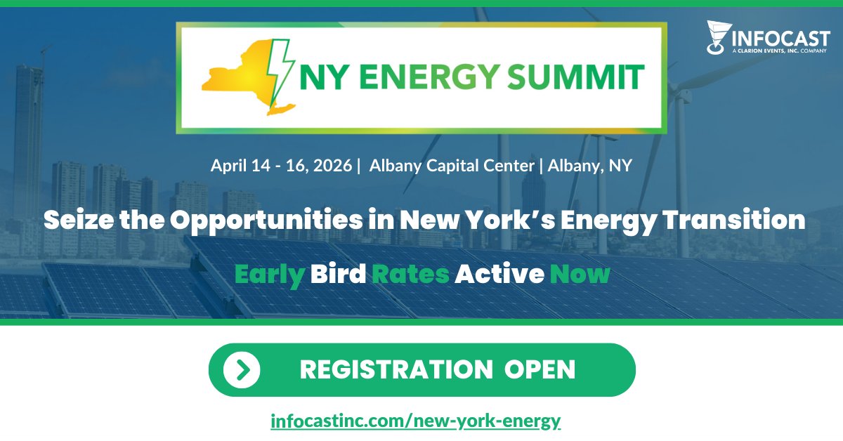 infocast_events's tweet photo. Save Big on Infocast’s NY Energy Summit 2026

Secure your spot April 14–16 in Albany &amp; save up to $900 w/ Early Bird pricing

Connect w/ policymakers, regulators, developers, IPPs, utilities &amp; key financiers leading NY’s energy transformation

Interested? https://t.co/TjFk7P9TSL https://t.co/tUgEWbDVBQ